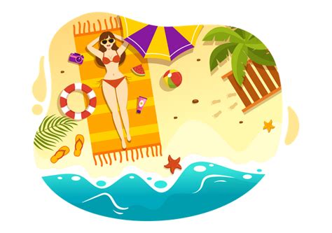 Best Woman Sunbathing At Beach Illustration Download In Png Vector Format
