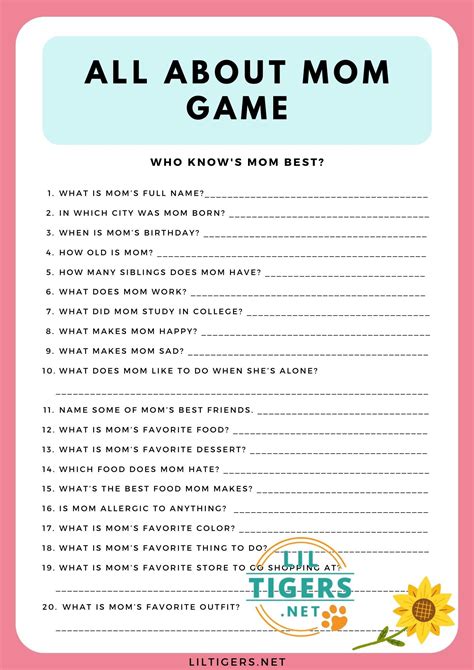 How Well Do You Know Mom Questions All About Mom Game Games For