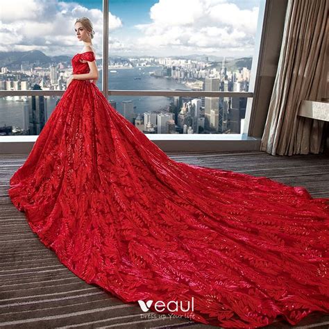 Ball gown high neck sleeveless organza wedding dress. Luxury / Gorgeous Red Lace Wedding Dresses 2018 Ball Gown ...
