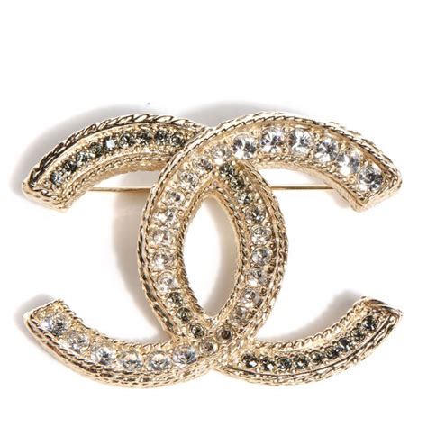 Chanel Crystal Large Cc Brooch Gold 98097