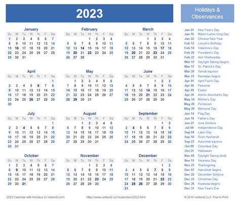 Free Printable Year Calendar 2023 With Holidays 2024 Calendar Printable