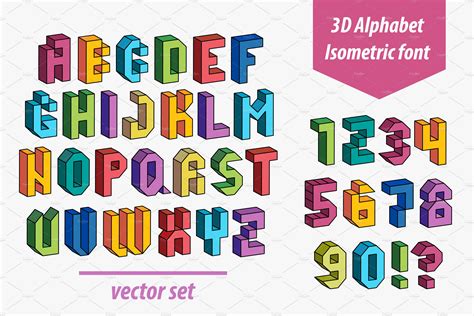 3d Font Isometric Letters And Digits Graphic Objects ~ Creative Market
