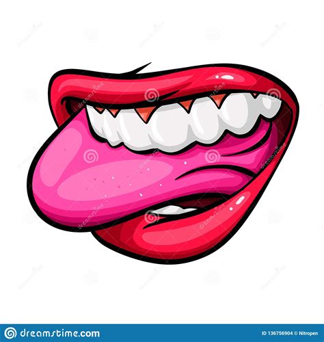 Cartoon Open Mouth Lips With Tongue Side Isolated Stock Illustration