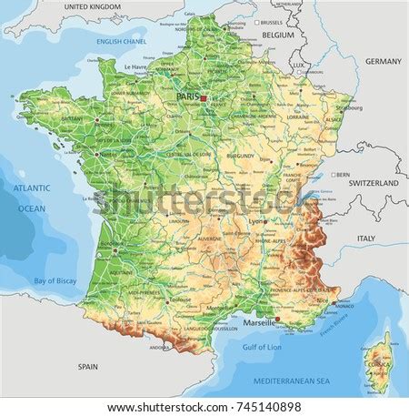 Detailed France Physical Map Image Vectorielle De Stock Libre De Droits De