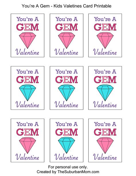 Kids Valentines Cards Youre A Gem Free Printable Valentines