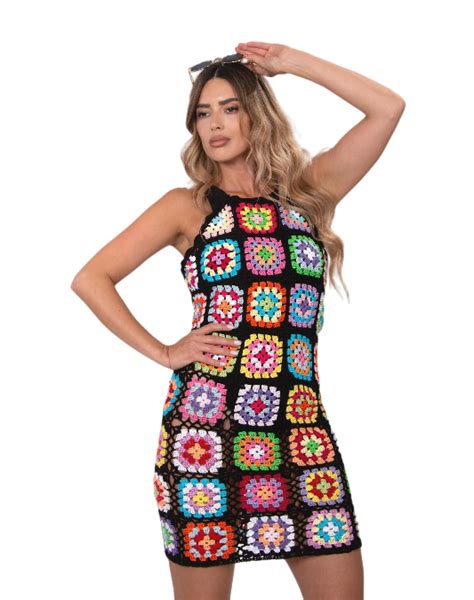 Open Back Granny Square Crochet Dress Ladami