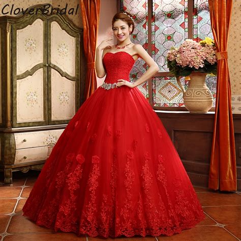 2015 Best Selling Ball Gown Lace Tulle Red Wedding Dress Chinese Style