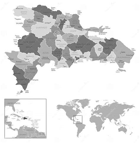 Mapa Blanco Y Negro Altamente Detallado De La República Dominicana