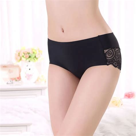 panties women intimates ice silk underwear sexy lace hollow female briefs lady underpants