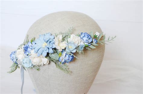 Blue Flower Crown Wedding Flower Crown Blue Floral Crown Etsy