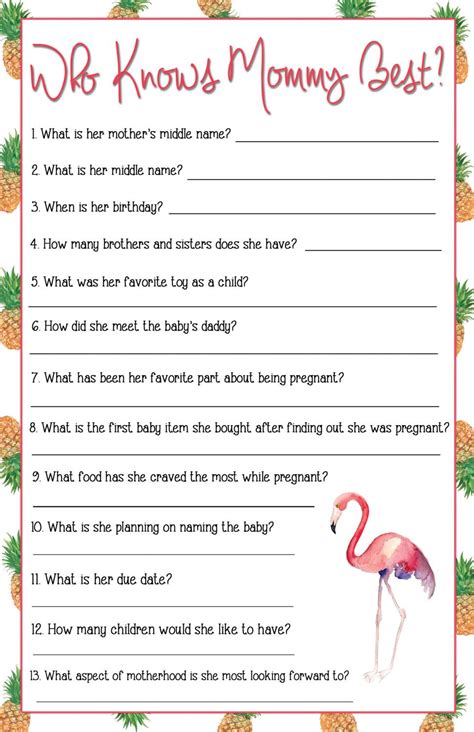 Printable Who Knows Mommy Best Baby Shower Game Funny Baby Shower