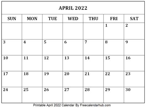 Free Printable April 2022 Calendar Print Calendar April 2022