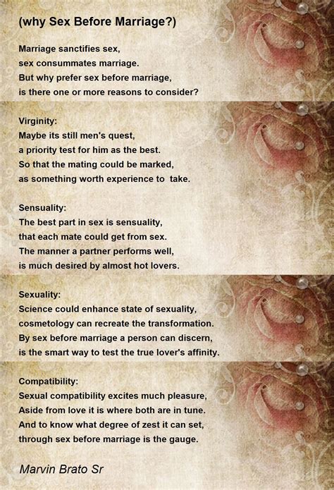Why Sex Before Marriage Why Sex Before Marriage Poem By Marvin