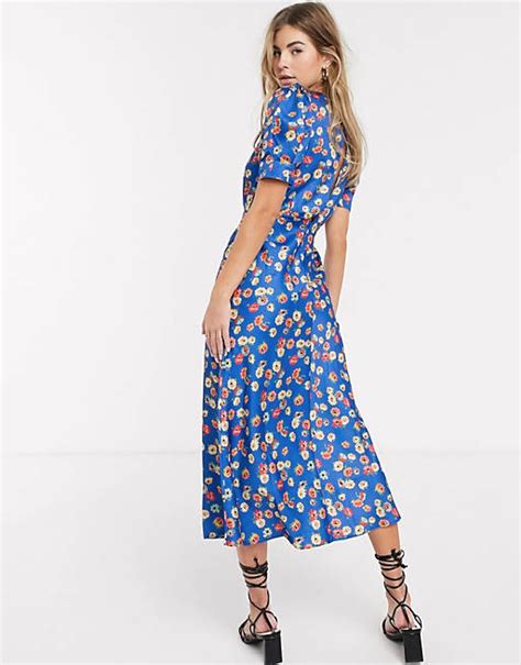 asos design midi tea dress in bright floral print asos