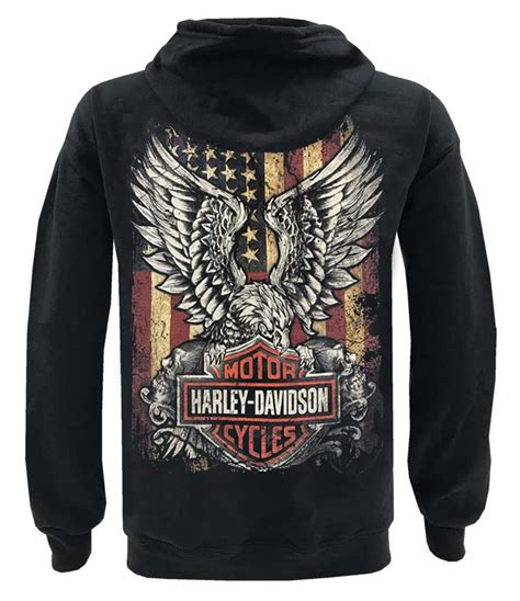 Harley Davidson Mens Custom Freedom Fleece Full Zip Hoodie Solid