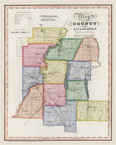 Livingston County New York 1840 Burr State Atlas Old Maps