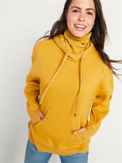 Oversized Rib Knit Funnel Neck Pullover Hoodie Hoodie With Built In