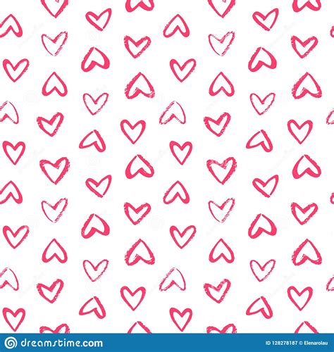 Brush Drawn Doodle Style Hearts Seamless Valentine Day Pattern Stock