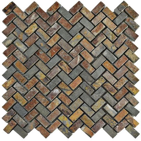 Elitetile Peak Herringbone 063 X 125 Slate Mosaic Tile In Sunset