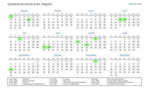 Calendrier Avec Jours F Ri S En Alg Rie Imprimer Et T L Charger