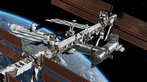 Sci Fi International Space Station Iss Revolving Over Earths Atmosphere