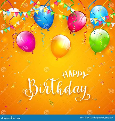 Orange Birthday Background With Pennants And Balloons Vector