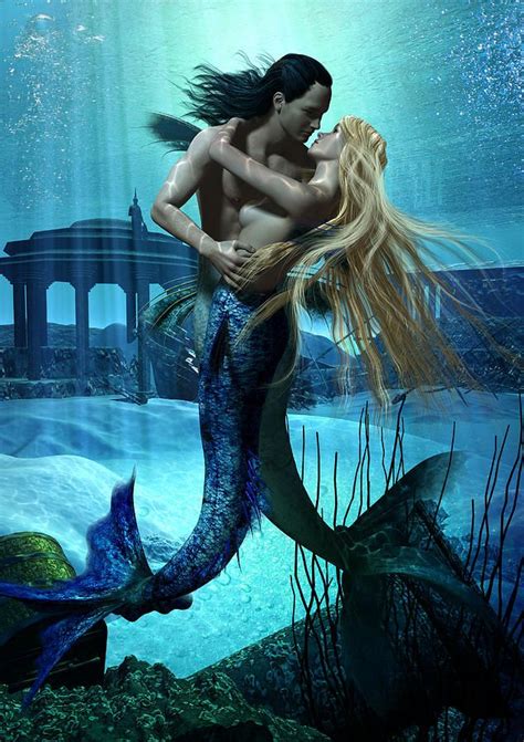 Mermaid And Merman Embrace Magical Creatures Fantasy Creatures Sea