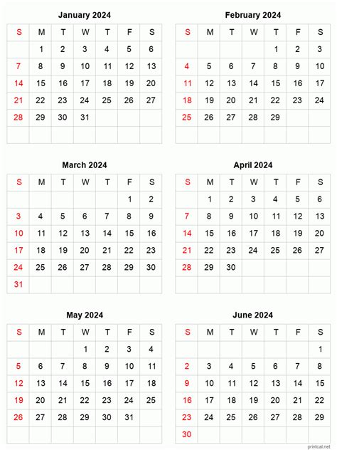 Printable Calendar Six Months Per Page Free Printable Calendars