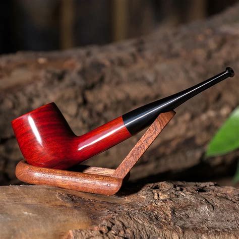 Classic Straight Wooden Pipe 9mm Filter Smoking Pipe With 10 Tools Red Sandal Wood Pipe Handmade