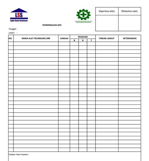 Contoh Form Checklist Inspeksi K3 Lulusandiploma Com Imagesee