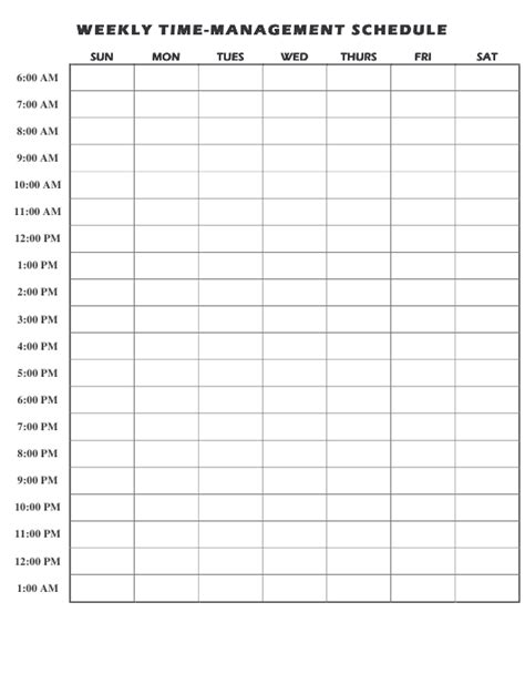 Weekly Time Management Schedule Template Download Printable Pdf