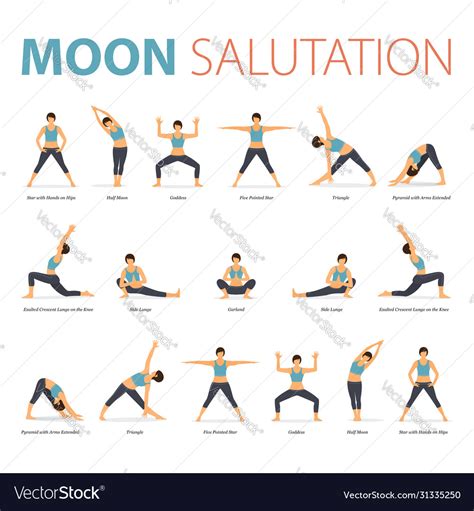 Yoga Poses For Moon Salutation Royalty Free Vector Image