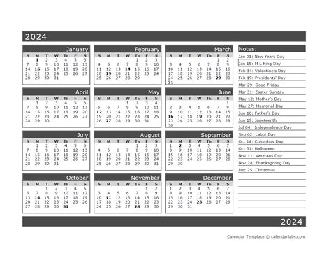 12 Month One Page Calendar Template For 2024 Free Printable Templates