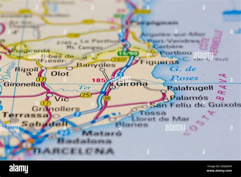 Girona Spain Shown On A Road Map Or Geography Map Stock Photo Alamy