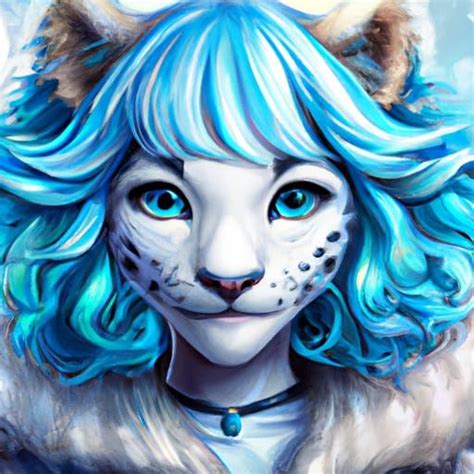 Cute Snow Leopard Girl Fursona Blue Hair Ai Generated Artwork