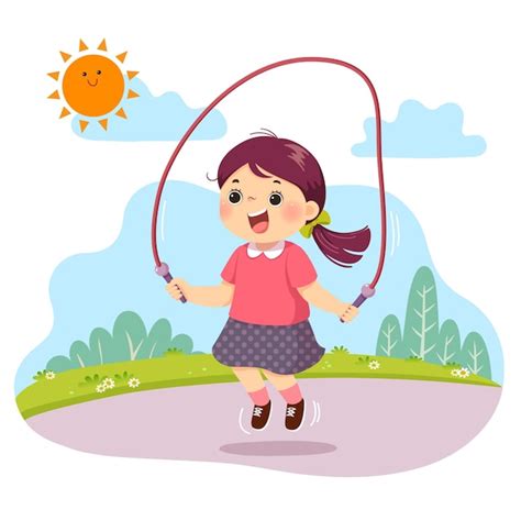Premium Vector Cartoon Of Little Girl Jumping Rope In The Park