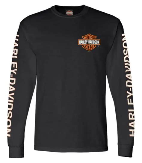 HARLEY DAVIDSON MEN S LONG Sleeve Orange Bar Shield Black Shirt