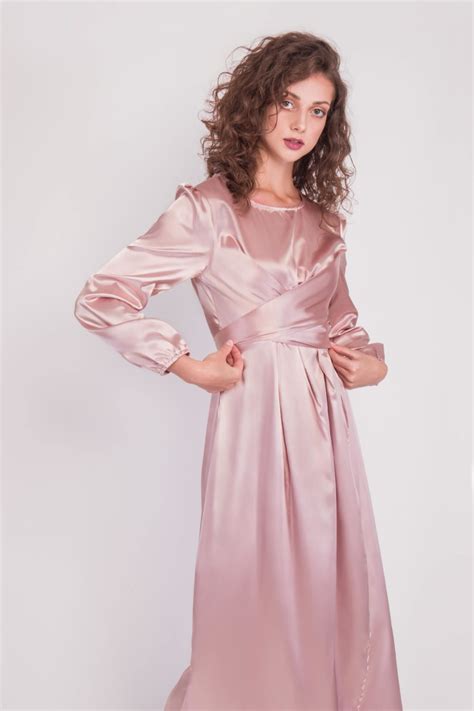 Satin Wrap Maxi Dress With Puff Sleeves After MODA