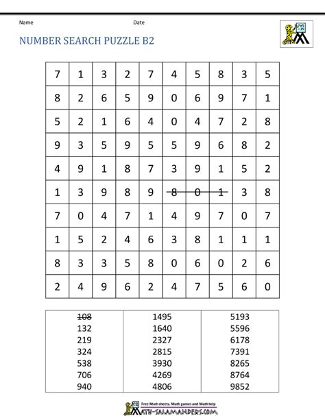 Number Search Puzzle Sheets