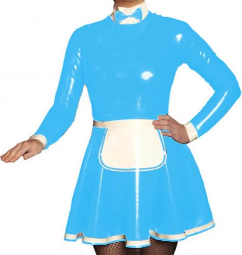 Generic Women High Neck Long Sleeve Pvc Dress Wet Look Faux Leather French Maid Dress Dress