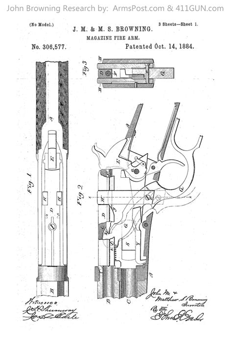 John Browning Winchester Model 1886 Patent Drawing 1