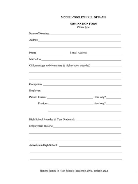 Mcgill Toolen Hall Of Fame Nomination Form Fill And Sign Printable
