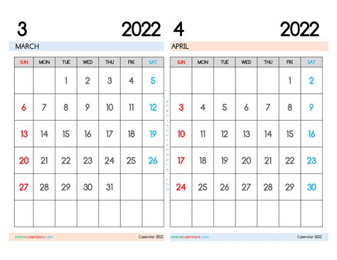 Free March And April 2022 Calendar Printable