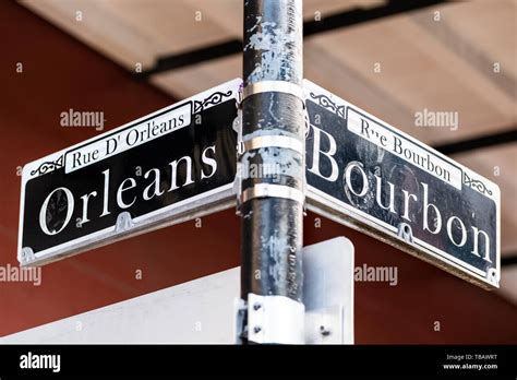Orleans And Bourbon Intersection Streets Sign Text In New Orleans On