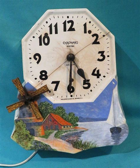Rare 1940s Electric Clock Animated Windmill Ceramic New Jersey Clock Co