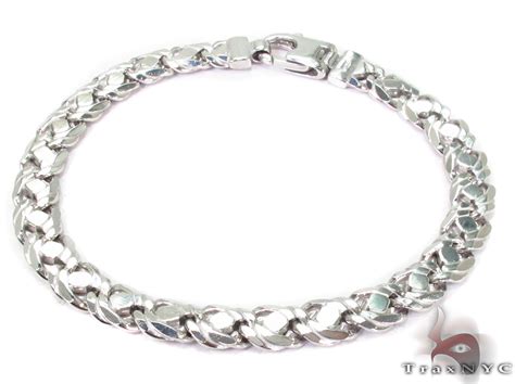 14k White Gold Twist Tiger Link Bracelet Gold Mens