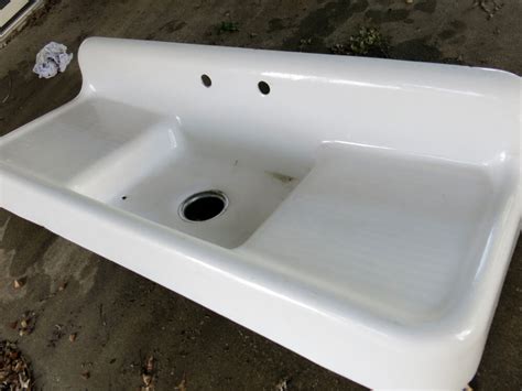 antique white cast iron farmhouse double drainboard