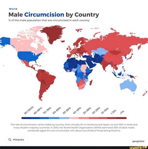 World Male Circumcision By Country Of The Male Population That Are Circumcised In Each Country