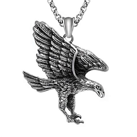 Silver Tone Stainless Steel High Polished Flying Eagle Hawk Pendant
