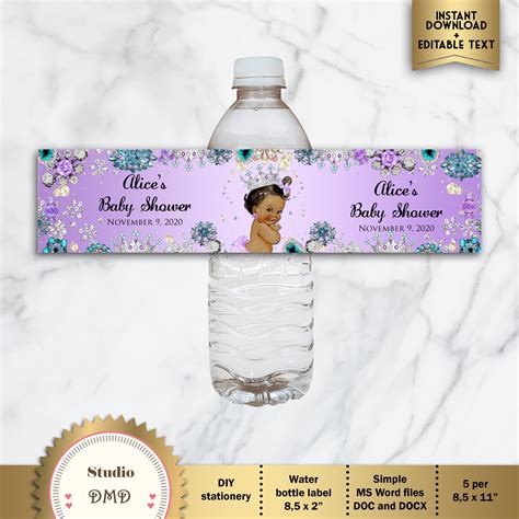 Printable Baby Shower Water Bottle Labels Princess Baby Etsy
